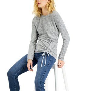 Inc International Concepts Heather Grey Metallic Side-Ruched Knit Top